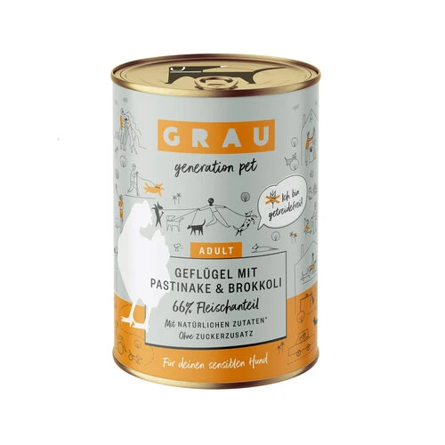 Grau Adult - Geflügel Mit Pastinaken Und Brokkoli 1 Grau Adult - Geflügel Mit Pastinaken Und Brokkoli